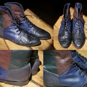 Nicole Men's Blue and Brown Leather Boots